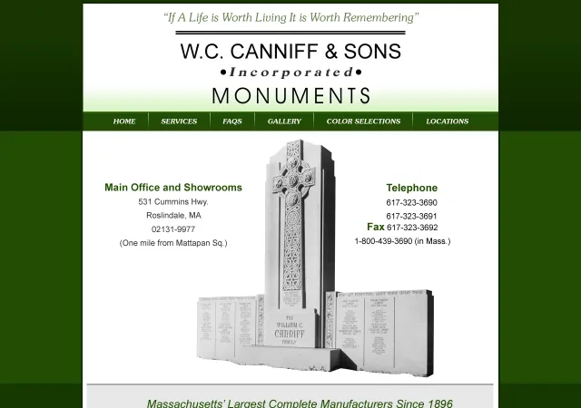 W. C. Canniff & Sons Monuments — original site