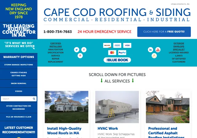 Cape Cod Roofing & Siding — old site
