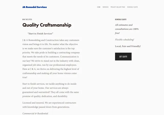 J & A Remodeling and Construction — original site