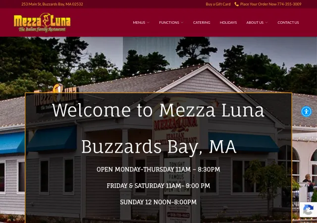 Current website of Mezza Luna Restaurant