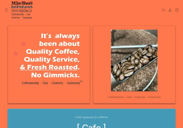 Current website of Mike Shea's Coffee Co. - at the Roastery