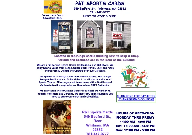 P&T Sports Cards & Memorabilia — old site