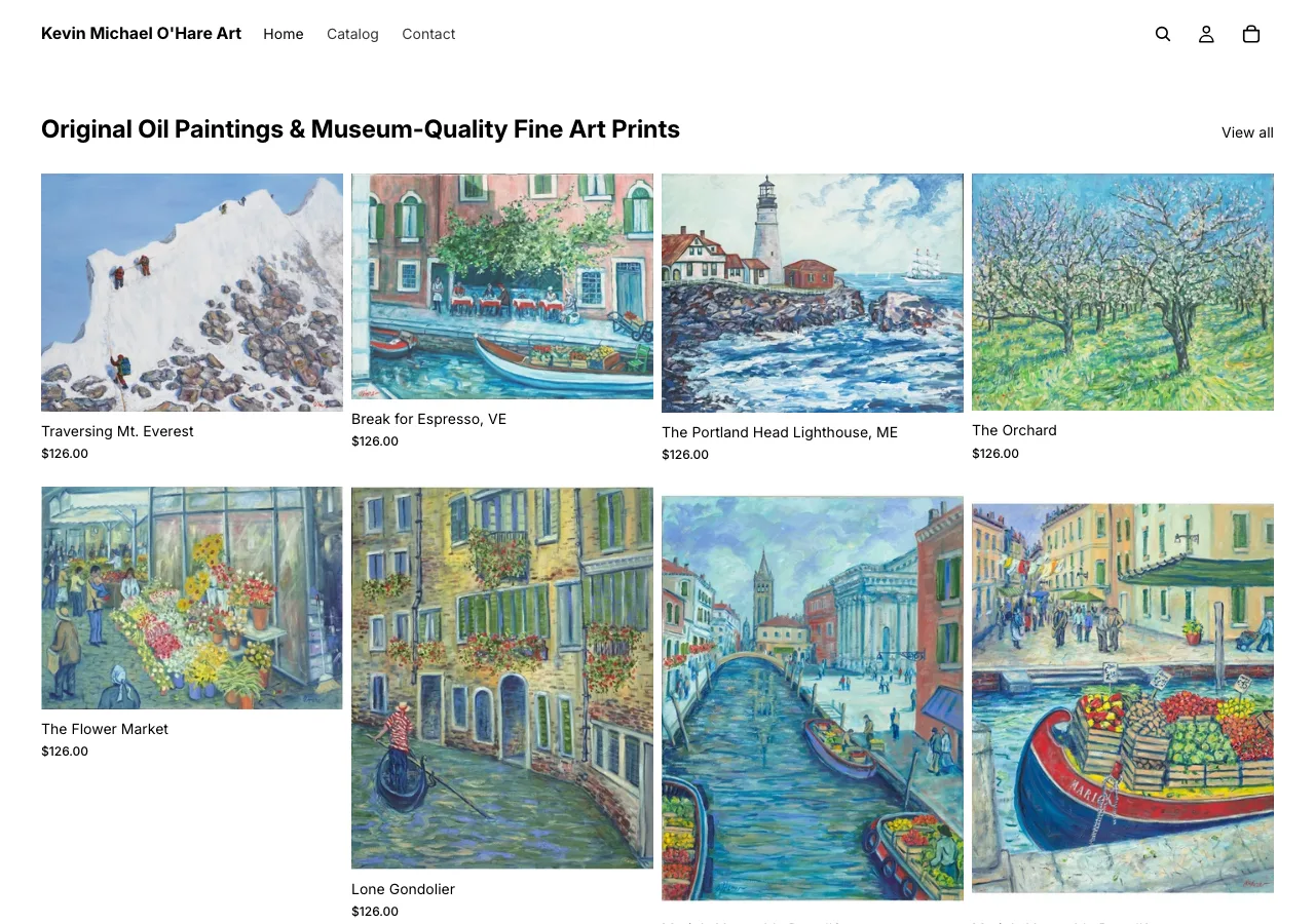 Kevin O'Hare Shopify store homepage