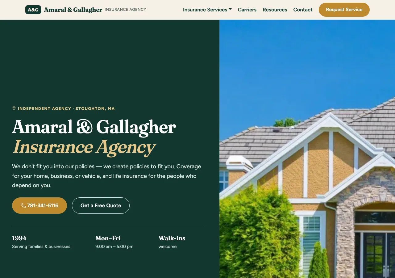 Amaral & Gallagher Insurance Agency — new site