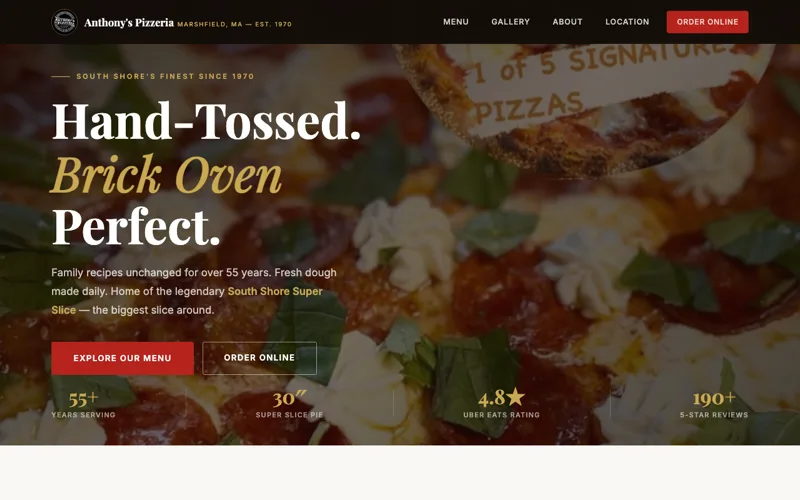 Anthony's Pizzeria — new site by Wicked Fast Web