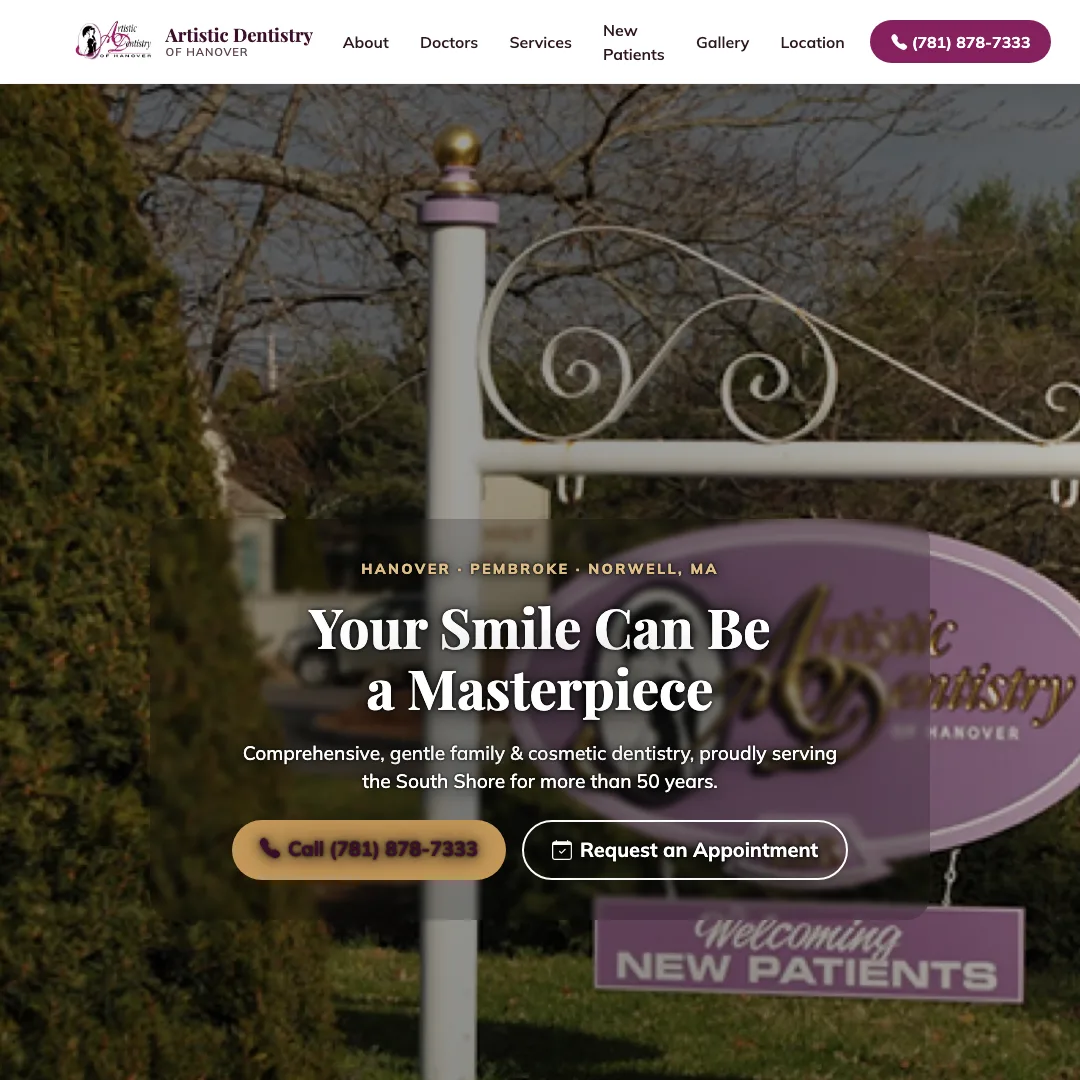 Artistic Dentistry of Hanover — new site by Wicked Fast Web