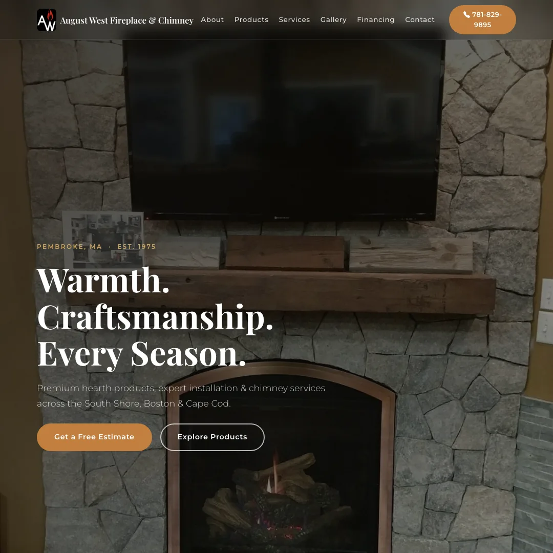August West Fireplace & Chimney — new site by Wicked Fast Web