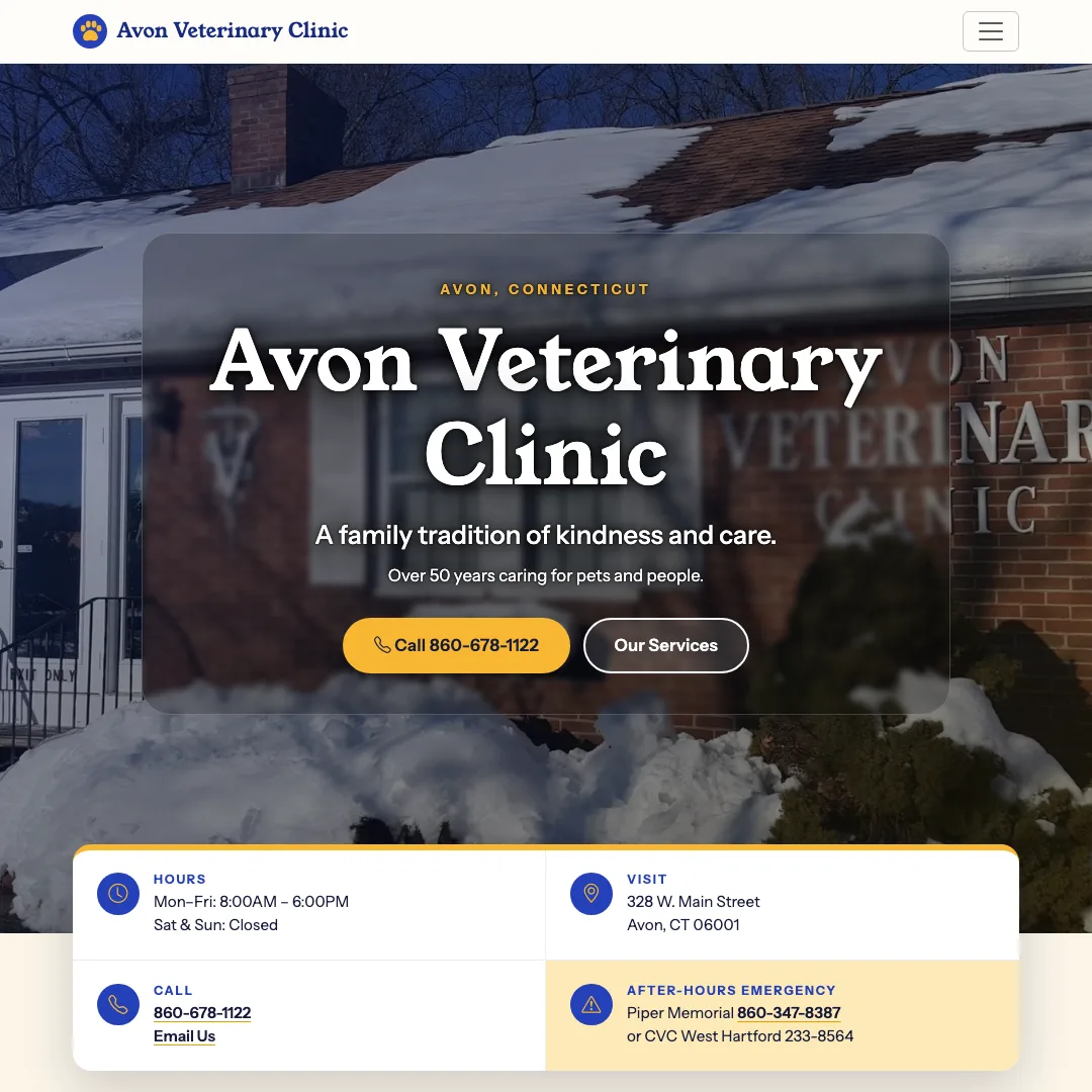 Avon Veterinary Clinic — new site