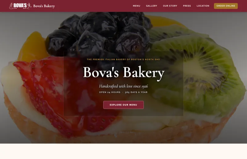 Bova's Bakery — new site by Wicked Fast Web