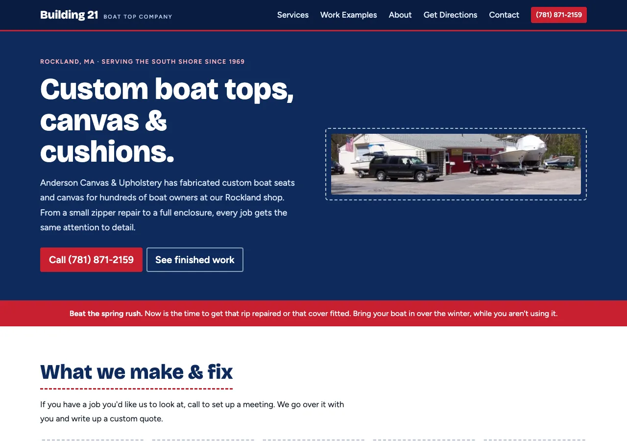 Building 21 Boat Top Company &mdash; your new site