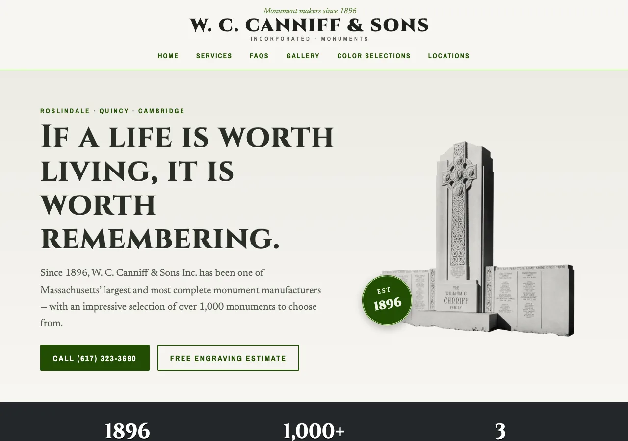 W. C. Canniff & Sons Monuments — new site by Wicked Fast Web