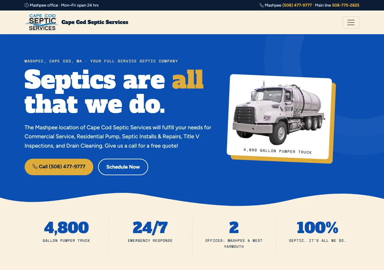 Cape Cod Septic Services — new site by Wicked Fast Web
