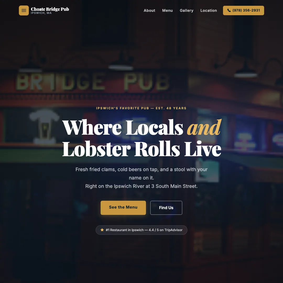 Choate Bridge Pub — new site by Wicked Fast Web