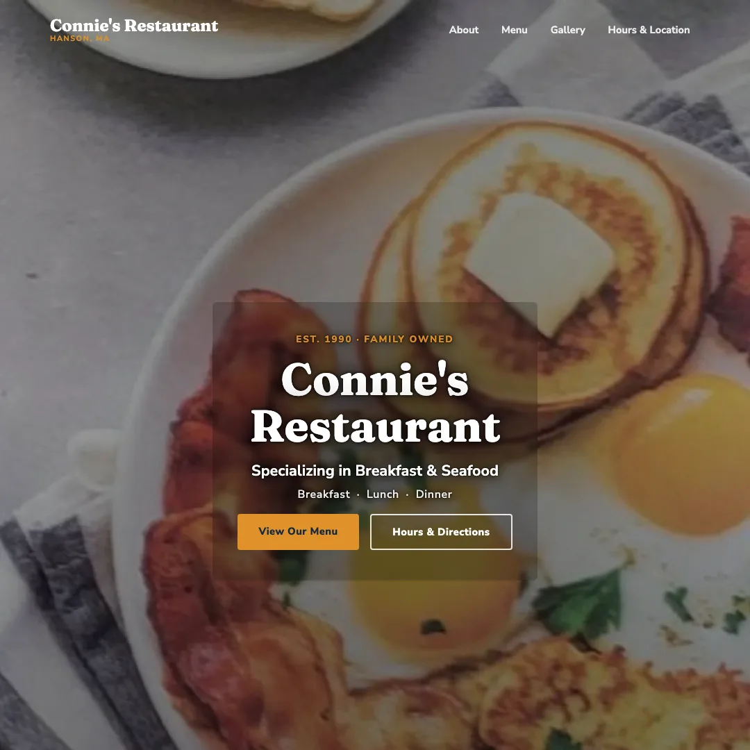 Connie's Restaurant — new site by Wicked Fast Web