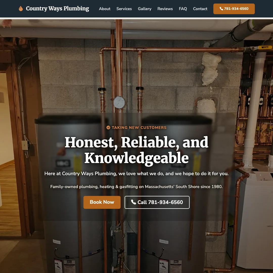 Country Ways Plumbing, Heating, and Gasfitting — new site by Wicked Fast Web