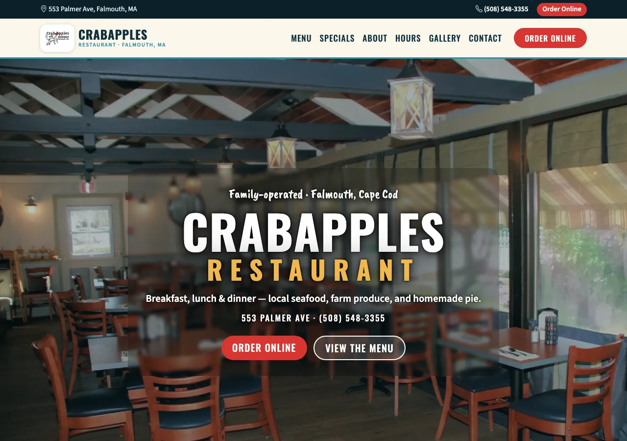 Crabapples Restaurant — new site by Wicked Fast Web