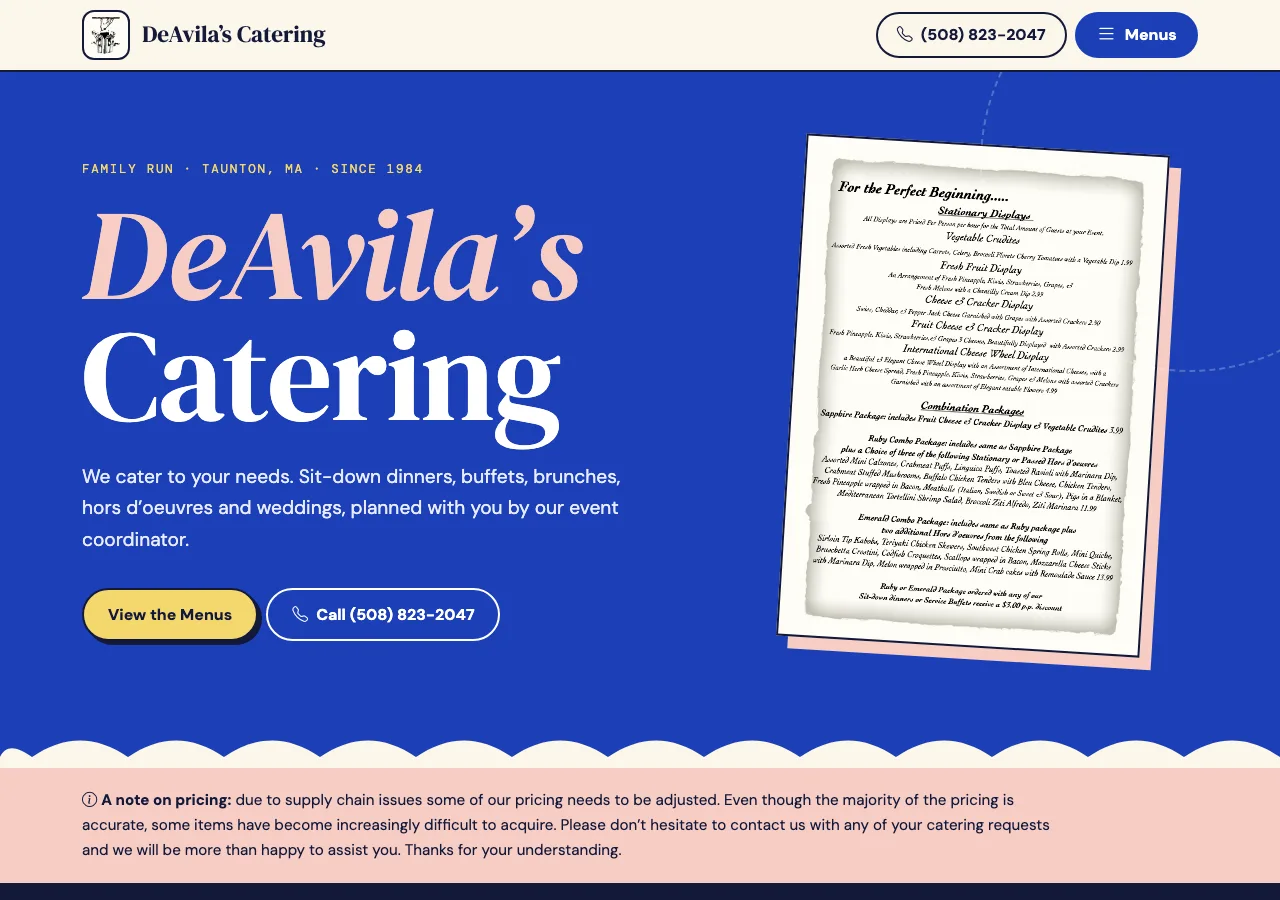 DeAvila's Catering — new site by Wicked Fast Web