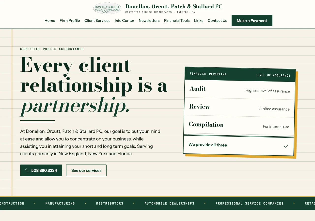 Donellon, Orcutt, Patch & Stallard PC — new site by Wicked Fast Web