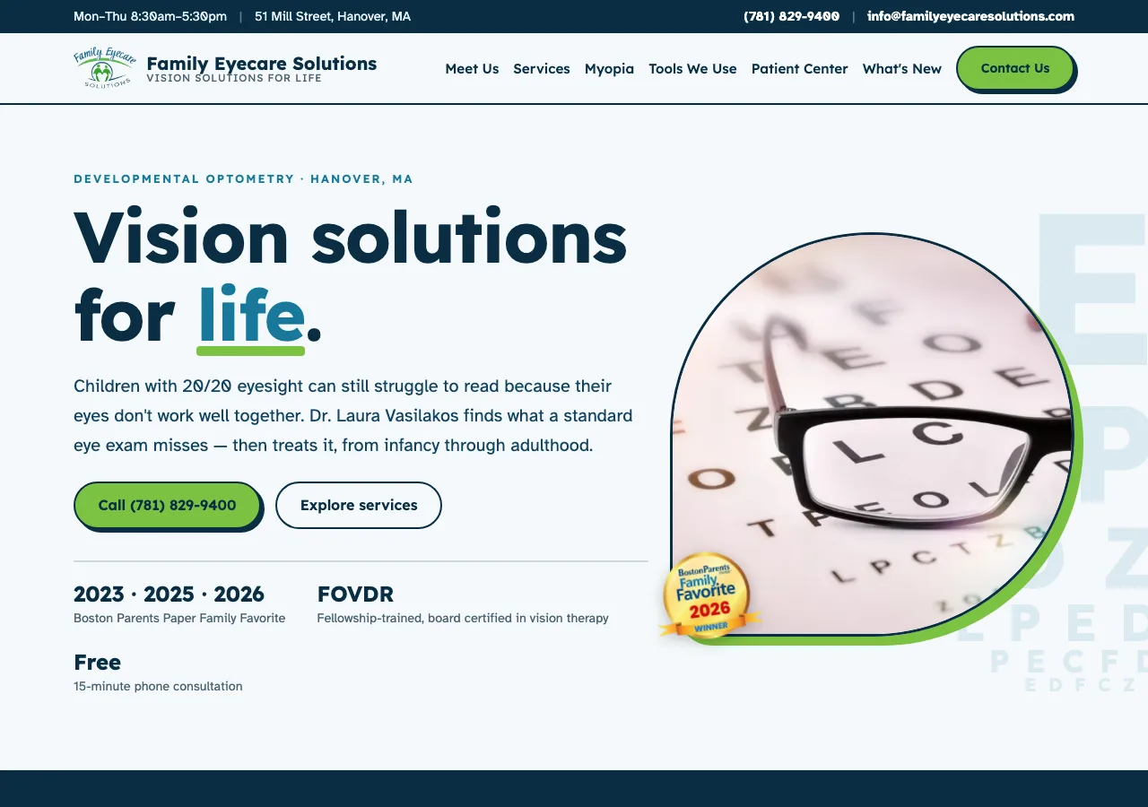 Family Eyecare Solutions — new site by Wicked Fast Web