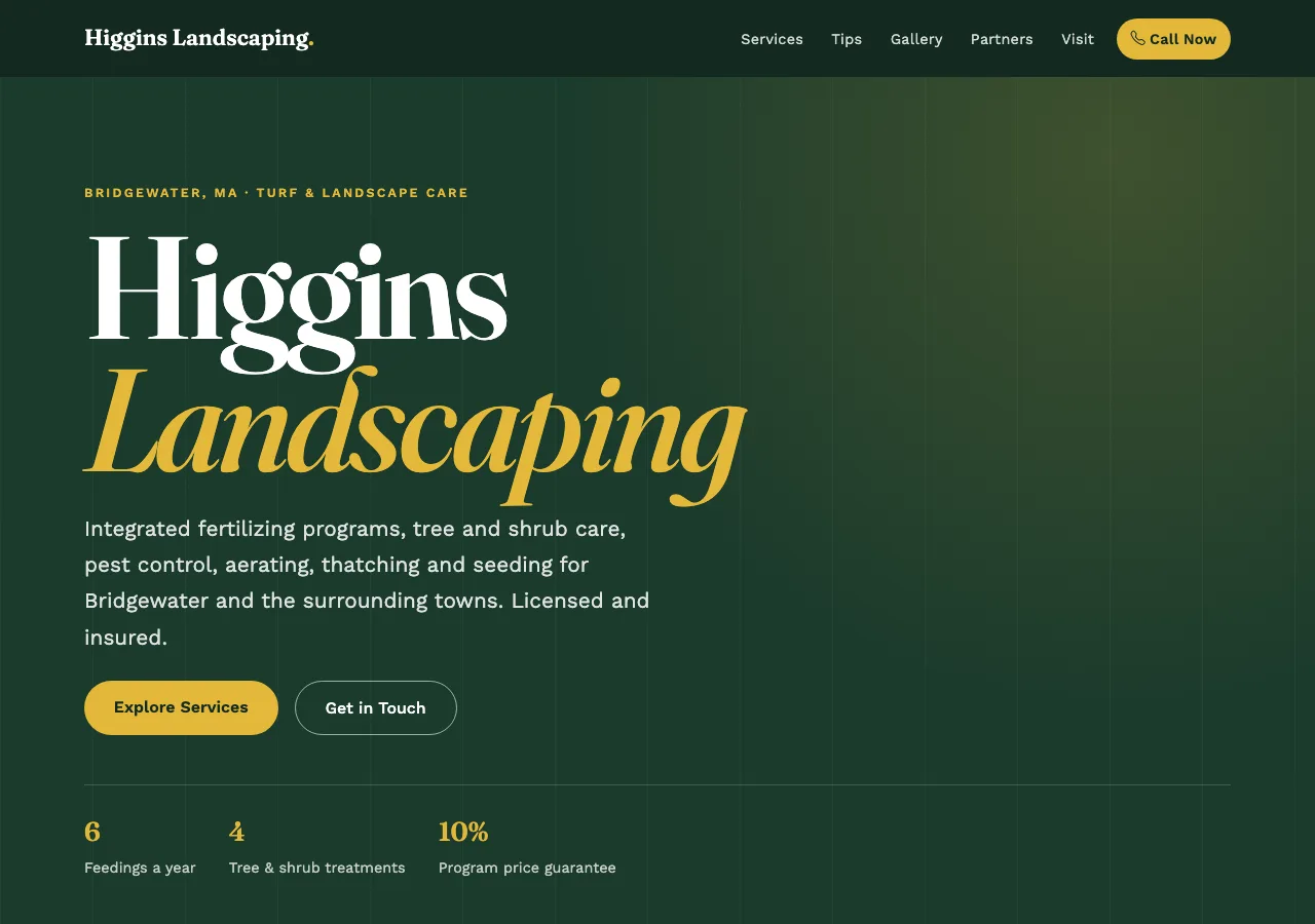 Higgins Landscaping — new site by Wicked Fast Web