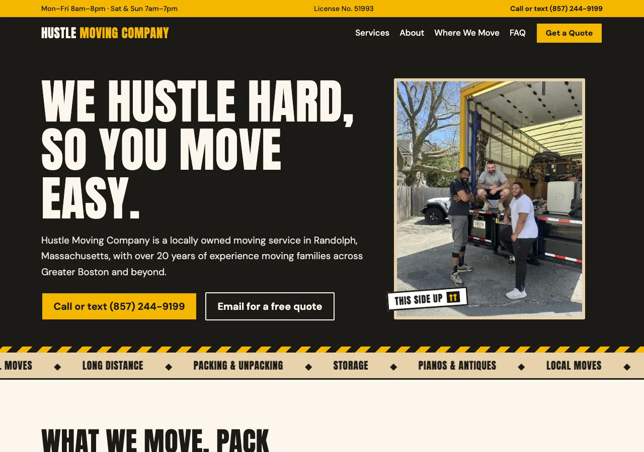 Hustle Moving Company &mdash; your new site