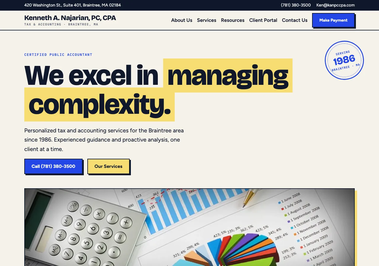 Kenneth A. Najarian, PC, CPA — new site by Wicked Fast Web