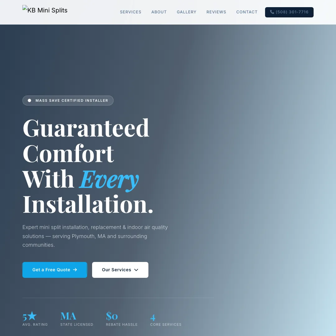 KB Mini Splits — new site by Wicked Fast Web