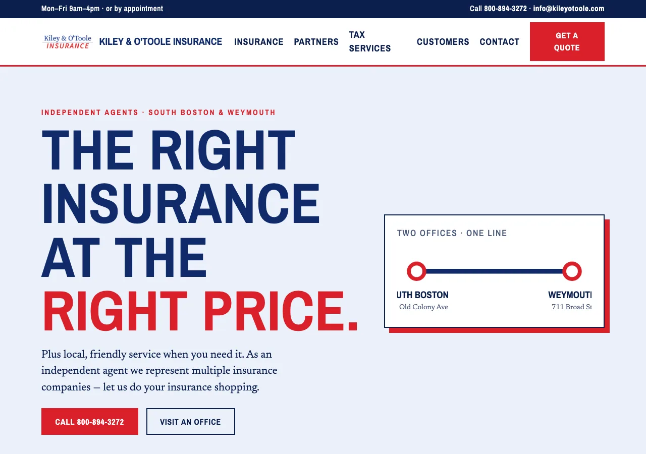 Kiley & O'Toole Insurance — new site by Wicked Fast Web