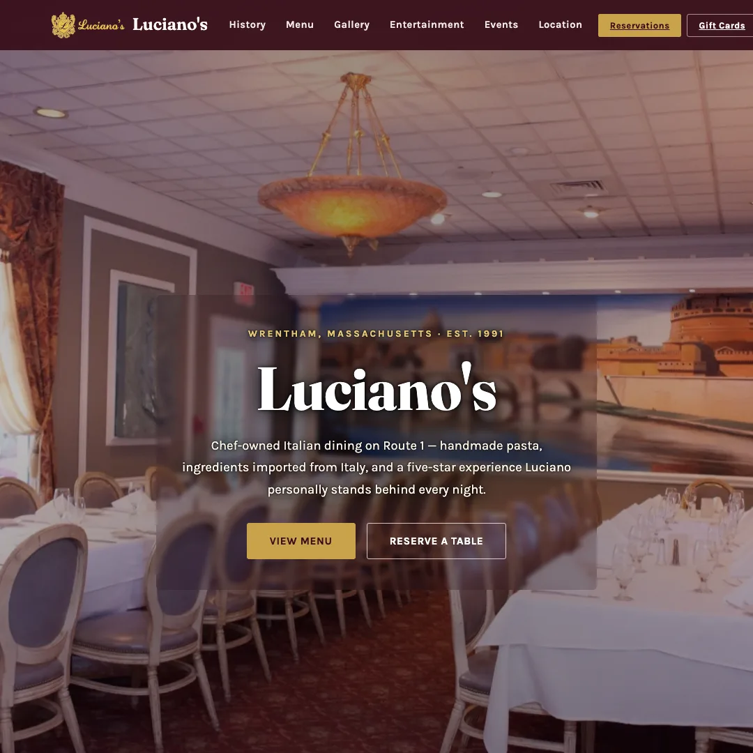 Luciano's Restaurant — new site by Wicked Fast Web