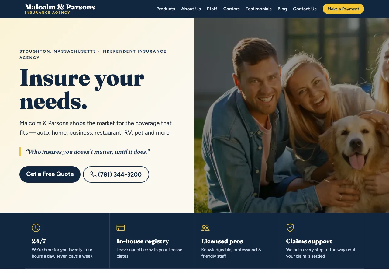 Malcolm & Parsons Insurance Agency — new site by Wicked Fast Web