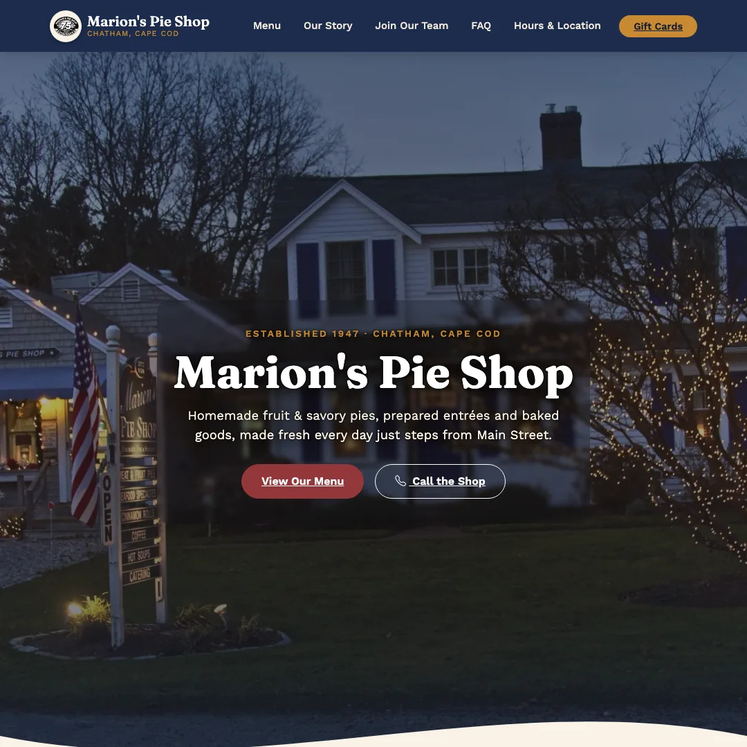 Marion's Pie Shop — new site