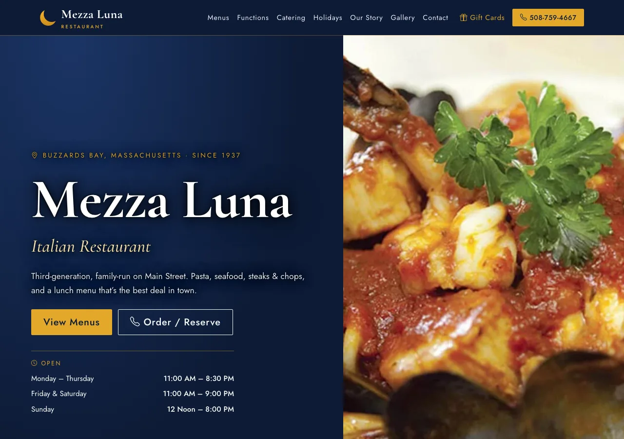 Refreshed website for Mezza Luna Restaurant