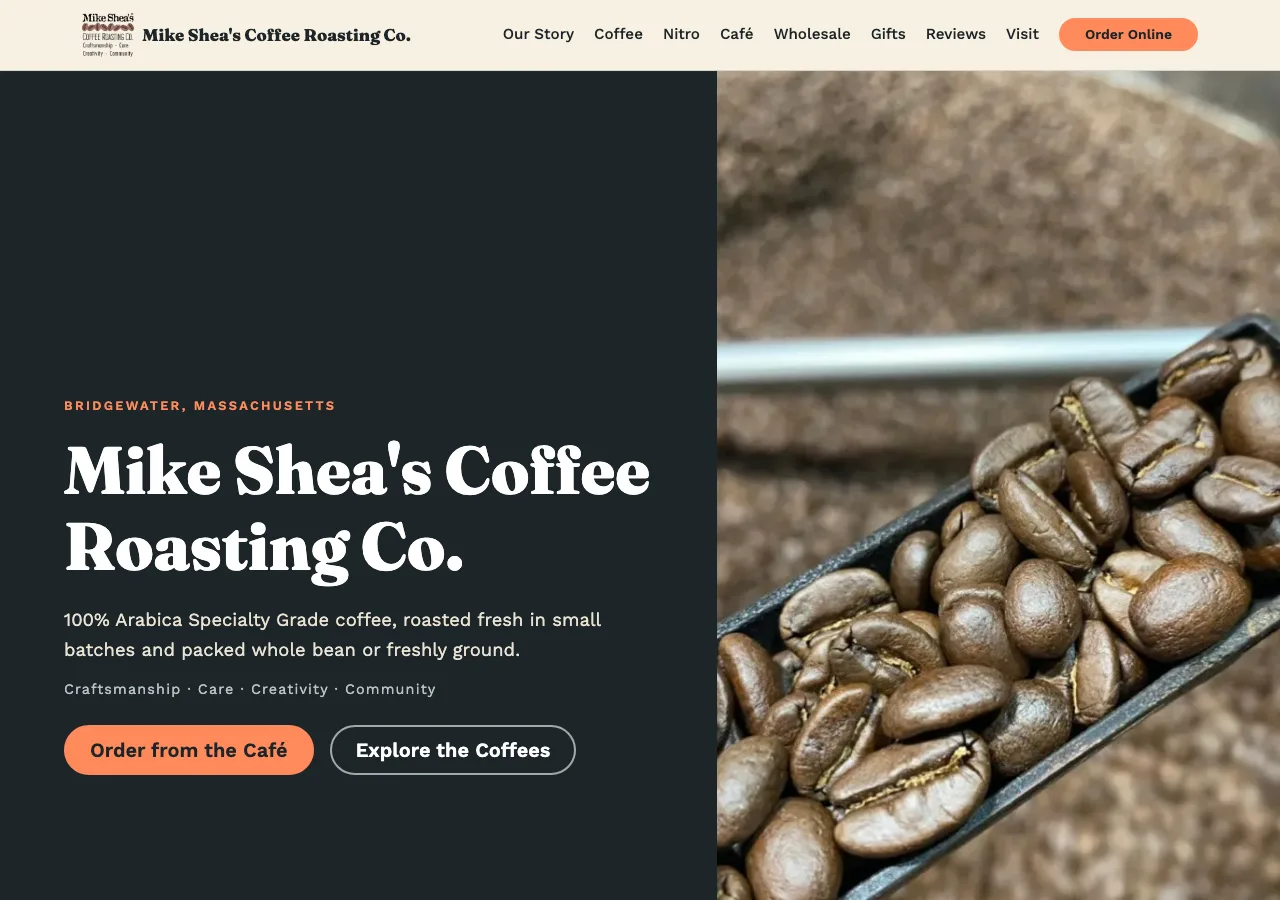 Refreshed website for Mike Shea's Coffee Co. - at the Roastery