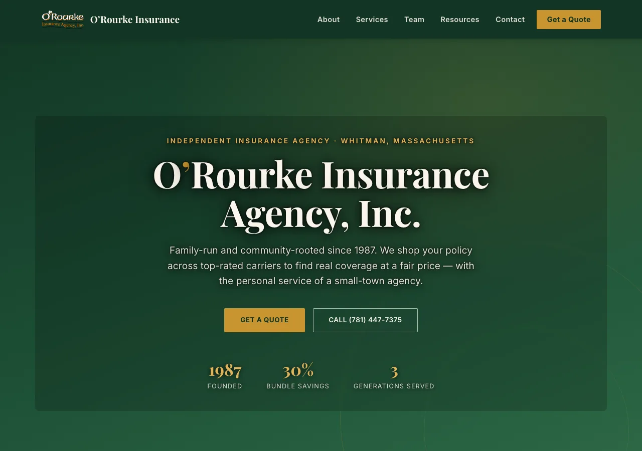 O'Rourke Insurance Agency, Inc. — new site