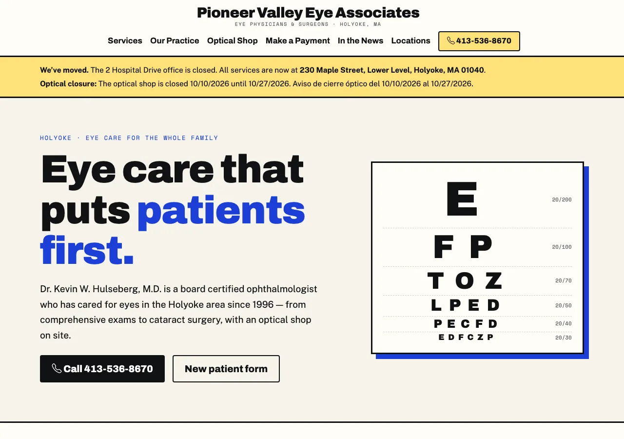 Pioneer Valley Eye Associates — new site by Wicked Fast Web