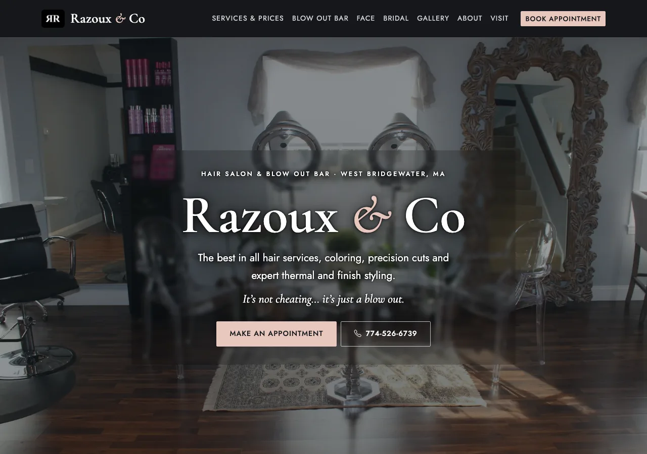 Razoux & Co Hair Salon and Blow Out Bar — new site by Wicked Fast Web
