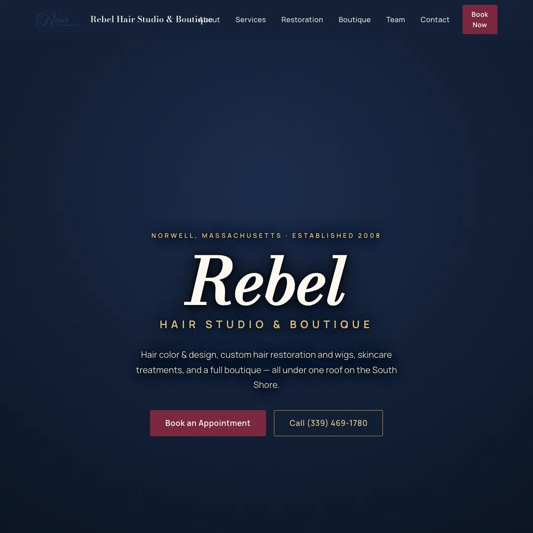 Rebel Hair Studio & Boutique — new site by Wicked Fast Web