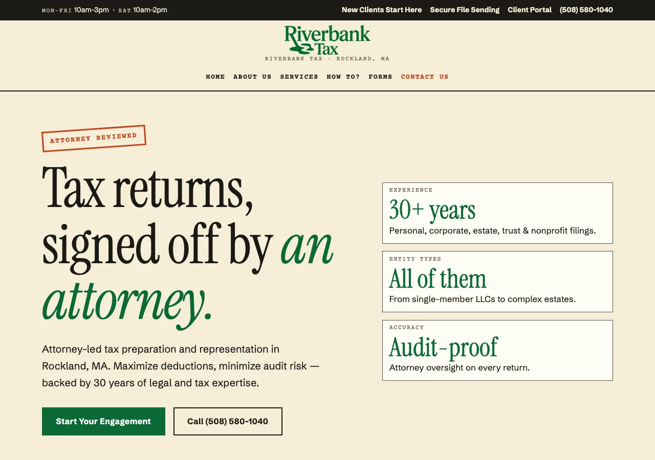 Riverbank Tax — new site by Wicked Fast Web