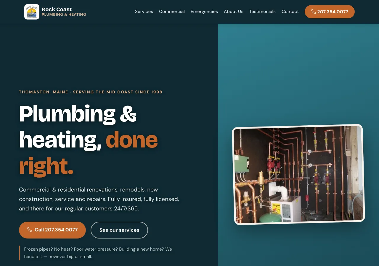 Rock Coast Plumbing & Heating — new site by Wicked Fast Web