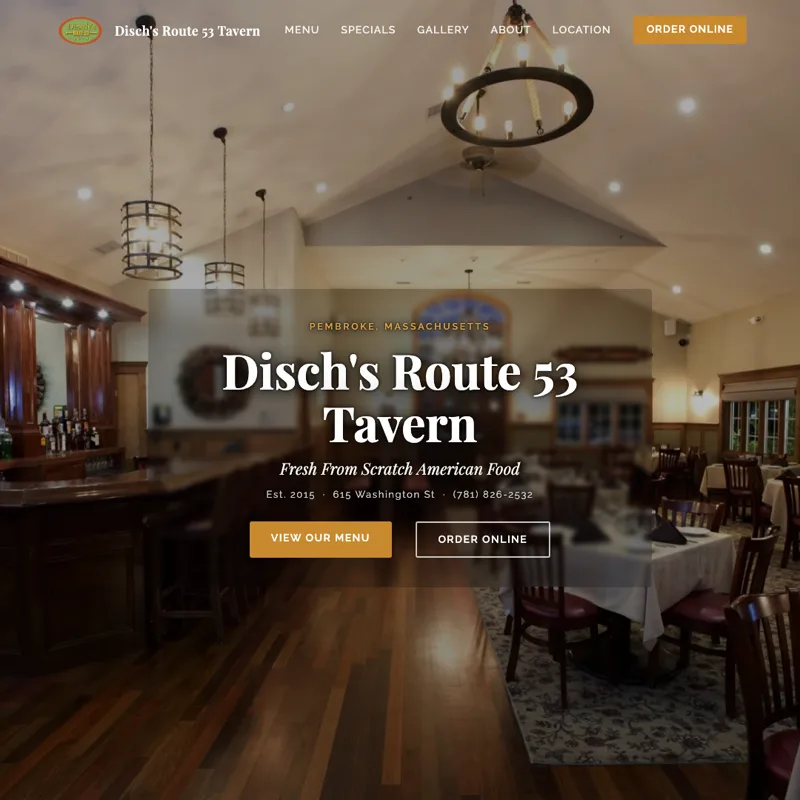 Disch's Route 53 Tavern — new site by Wicked Fast Web