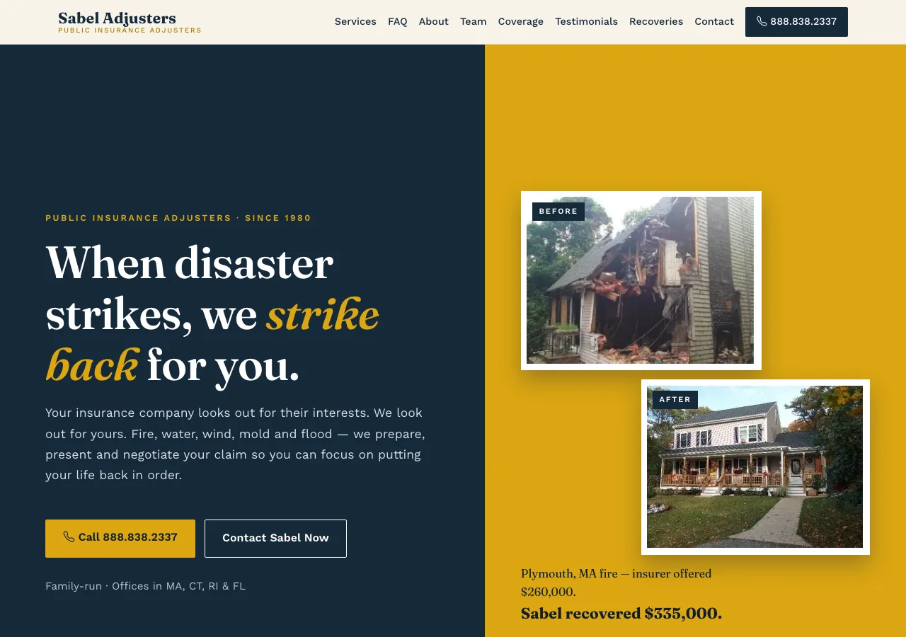 Sabel Adjusters — new site by Wicked Fast Web