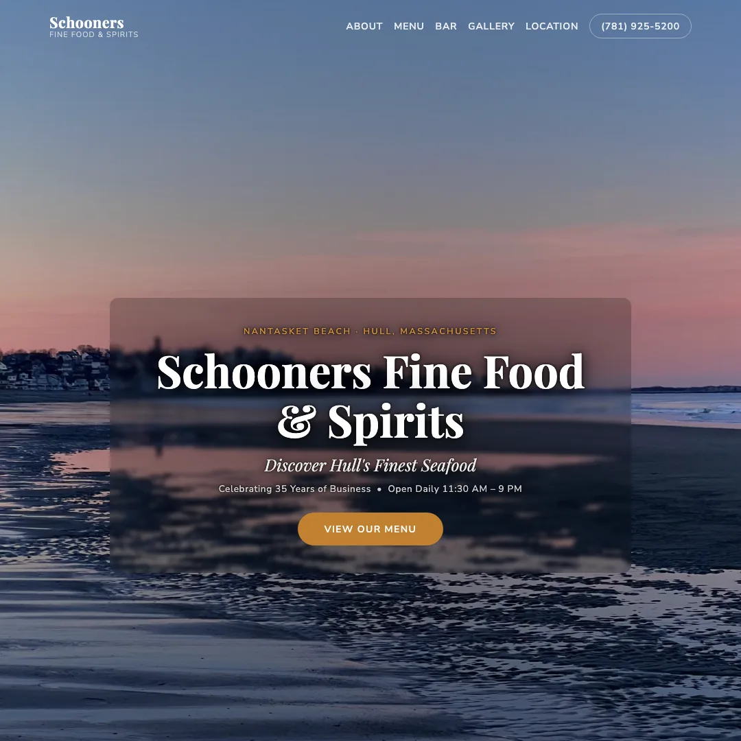 Schooners Fine Food & Spirits — new site by Wicked Fast Web