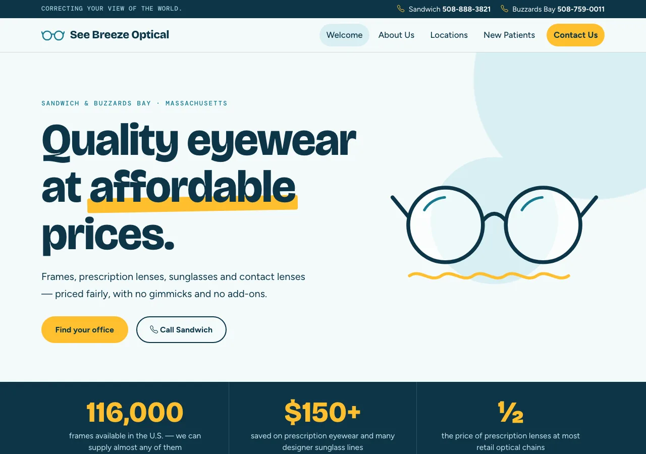 See Breeze Optical — new site by Wicked Fast Web