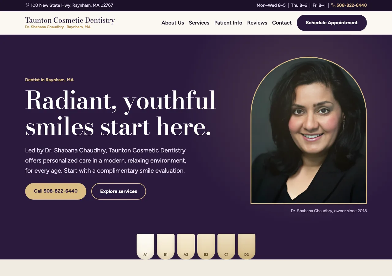 Taunton Cosmetic Dentistry — new site by Wicked Fast Web