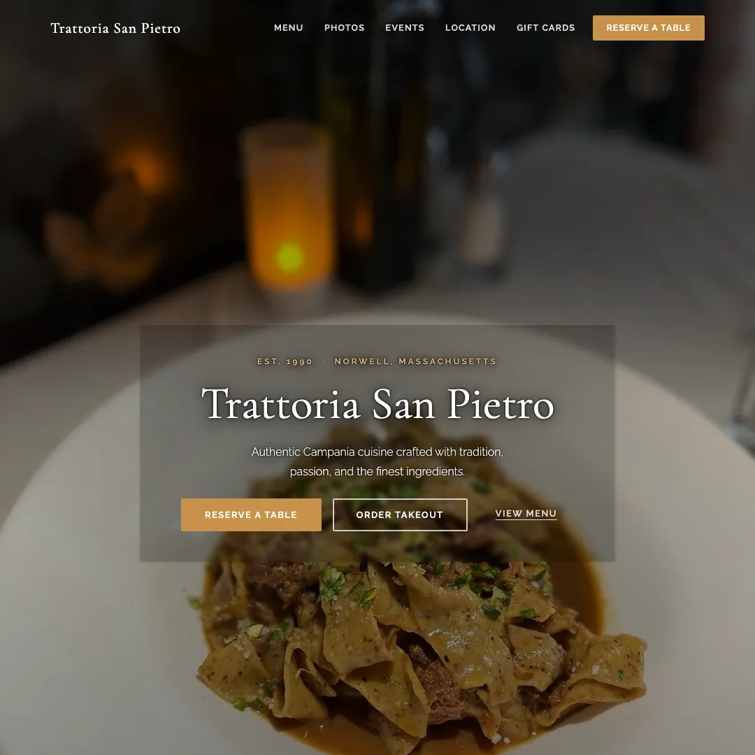 Trattoria San Pietro — new site by Wicked Fast Web