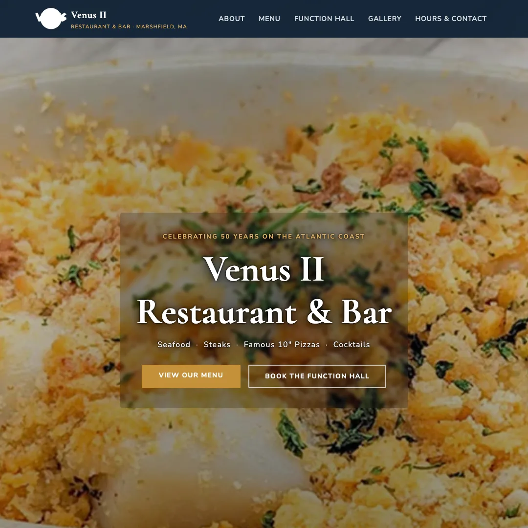Venus II Restaurant & Bar — new site by Wicked Fast Web