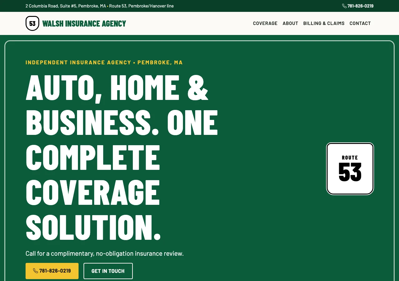 Walsh Insurance Agency — new site by Wicked Fast Web