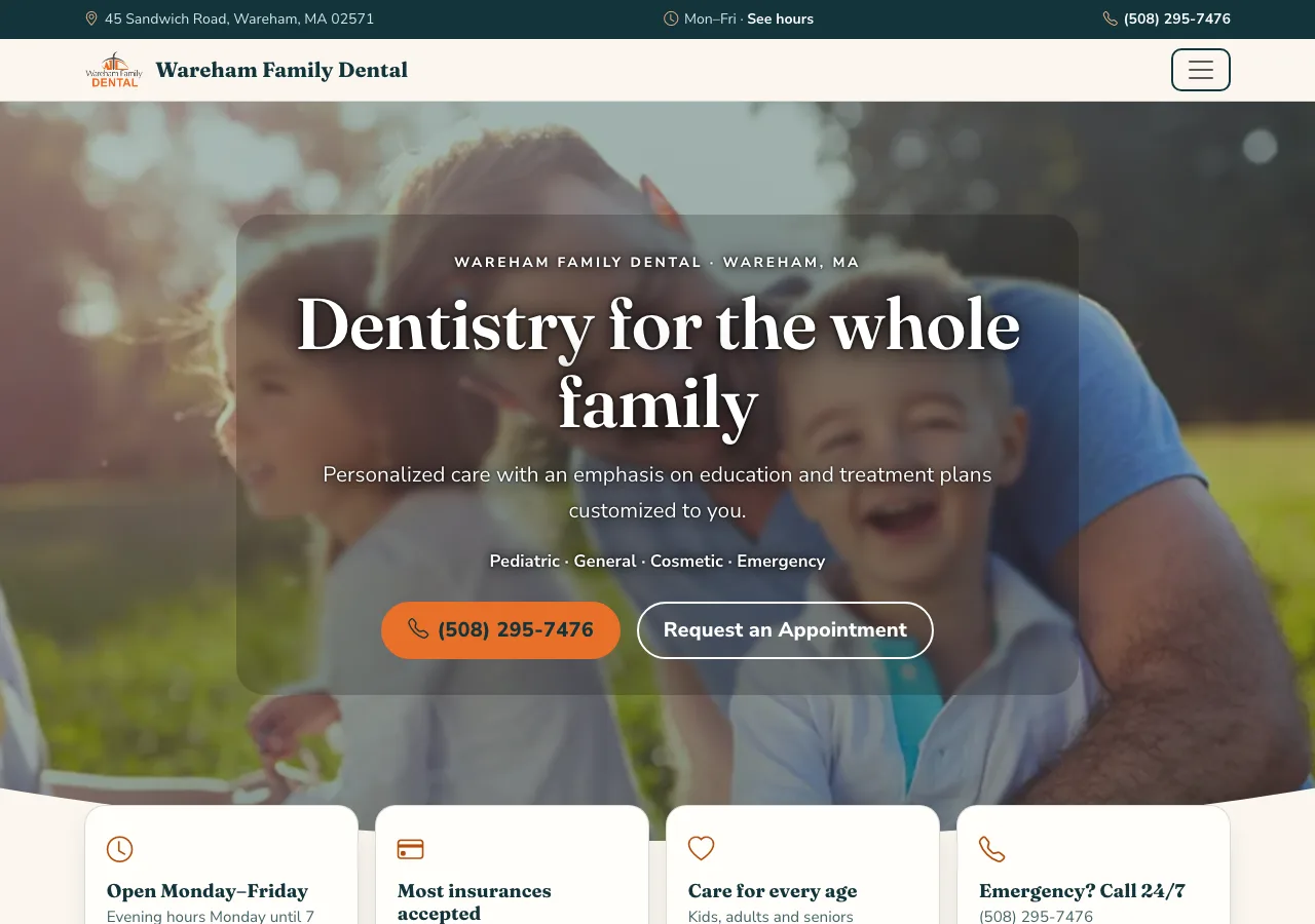 Wareham Family Dental — new site by Wicked Fast Web