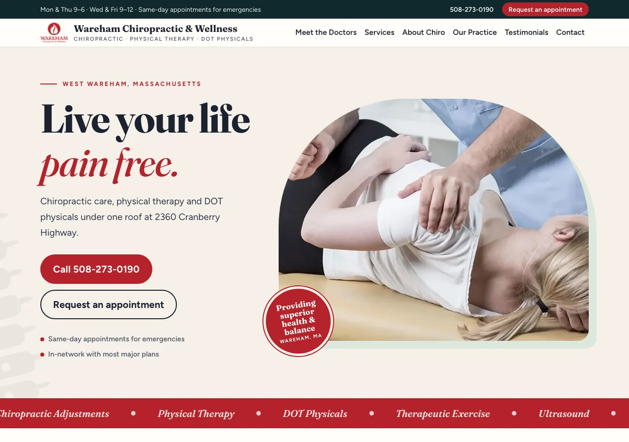 Wareham Chiropractic & Wellness — new site by Wicked Fast Web
