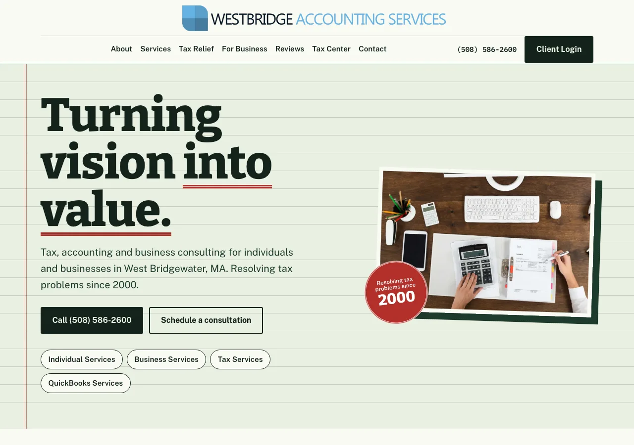 Westbridge Accounting Services — new site by Wicked Fast Web